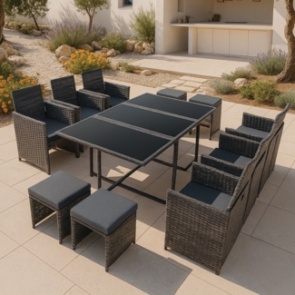 Polyrattan Sitzgruppe Laredo XL Grau meliert [en. casa]