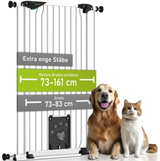 BOMI Türschutzgitter Türschutzgitter mit Katzenklappe Mira 73-161 cm, Zum Klemmen - Ohne Bohren - Extrabreiter Durchgang