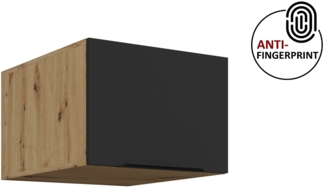 Küchen Aufsatzschrank 50 cm ARIA Schwarz ultra matt + Eiche Artisan matt, hochwertige Fronten mit Anti Fingerprint Beschichtung Küchenzeile Küchenblock
