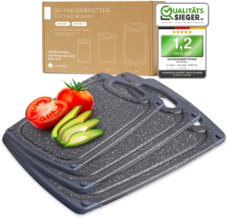 Exitoso Schneidebrett 3er-Set Marmor spülmaschinenfest mit Saftrille, Kunststoff, (3-St), Brotzeitbrett Frühstücksbrettchen Brot Obst Steak rutschfest