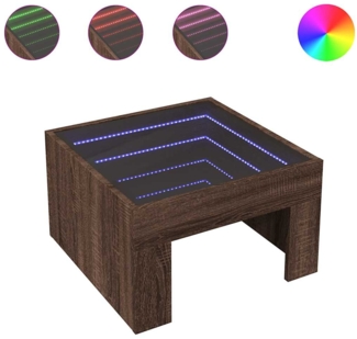 Couchtisch, Sofatisch mit Infinity-LED Braun Eichen-Optik 50 x 50 x 30 cm