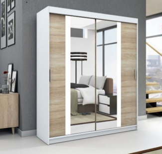 Schwebetrenschrank BRUNI 2-trig Schrank 120 cm (mit Spiegel) Farbe: Wei , sonoma