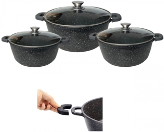 XXL Kochtopf Kasserolle Topf Set 6-tlg schwarz Glasdeckel Cheffinger CF-DCS-01