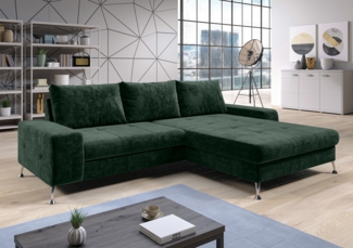 AX LIVING Eckschlafcouch mit Bettkasten Artemia 275 cm Grün Samt R