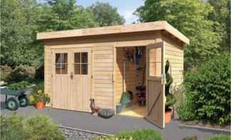 Mittelwandhaus Tintrup - 364x244 cm, 28 mm Holz naturbelassen, Karibu