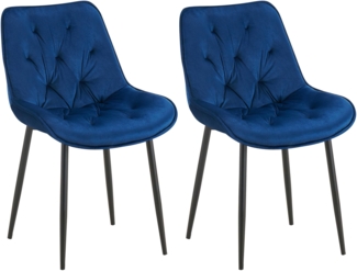 CLP 2er Set Esszimmerstuhl Wallace I Moderner Polsterstuhl mit Samtbezug,blau