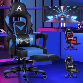 Gaming Stuhl Racing Bürostuhl Executive Gordon Blau PU Leder Fußstütze