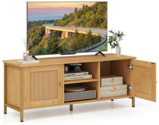 COSTWAY TV-Schrank mit 2 Türen aus Rattan & Fächern,Holz,120x40x48cm