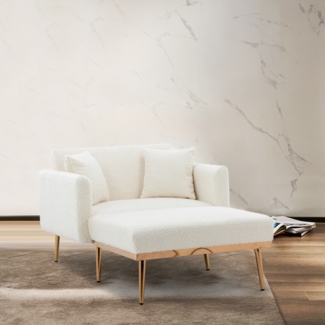 LVHOM Klappsofa mit Schlaffunktion, Schlafsofa Samtbezug mit goldenen Metallbeine, Klappbett Bettsofa Bettcouch, Chaiselounge, Weiß