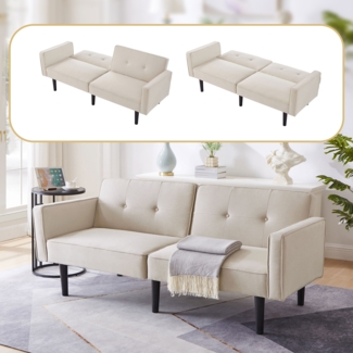 Merax Schlafsofa 2-in-1-Sofabett, Zweisitzer-Sofa, unabhängig verstellbare Doppelrückenlehnen, mit Schlaffunktion, Baumwoll-Leinen-Stoff, Beige