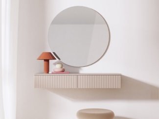 Beautysofa Schminktisch Soft Hängend, Rillenfronten & Push-to-Open-System (mit zwei Schubladen, In der trendigen Farbe Kaschmir), Breite: 100 cm