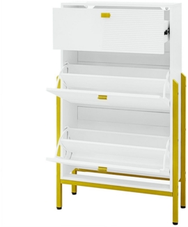 Refined Living Schuhschrank mit Schubladen, Klapptüren, Doppelschuhregal mit goldenen Griffen (65 L x120,5 H x 25B(cm), Schuhaufbewahrung, Schuhregal mit Beinen, Schuhkommode mit Schublade, Schuhschrank für Flur, Multifunktionaler Schuhschrank mit Stau...