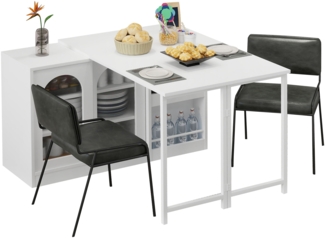 Merax Moderner Bartisch, Ausziehbar 360° Drehbare Bartisch Mit Stauraum, Reversibel Tisch Sideboard Bar Mit Glasschranktür, Bar Tisch Für Küche Kaffeebar Möbel, Weiß