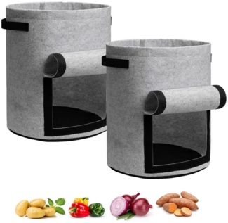Jibenhome Blumentopf Kartoffel-Pflanzsack, Pflanzbeutel mit Klappe, Griffen (2 St), aus Vlies Stoff, Doppelseitiges Klettfenster