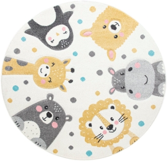 Paco Home Kinderteppich Fino 331, rund, Höhe: 16 mm, 3D-Design, niedliches Tier Motiv, Pastell-Farben, Kinderzimmer