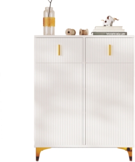 Eleganter Sideboard/Schuhschrank mit Strukturpaneelen, verstellbaren Einlegeb?den und vergoldeten Verzierungen, mit Schubladen