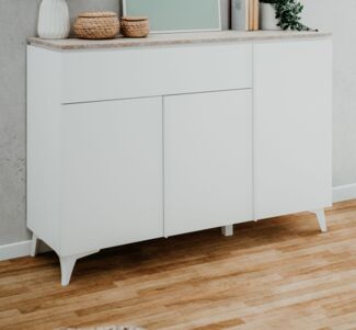 Sideboard Visby in weiß und sand 133 x 92 cm