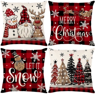 BTTO Kissenbezüge Weihnachten Kissenbezüge Quadratisch Zierkissenbezug,4er Set, 45x45cm, (4 Stück), für Dekokissen Deko,Weihnachten Bett Sofa Deko Sofa Schlafzimmer Couch