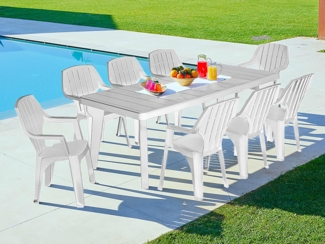 Dmora - Tisch im Freien Mercurio, Rechteckiger Regal, Ausziehbarer Garten- oder Stehtisch, 100% Made in Italy, 160-220x90h74 cm, Weiß