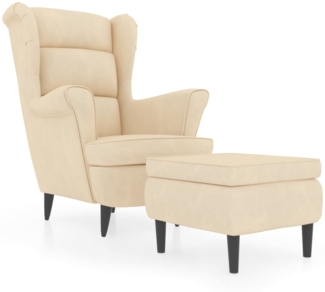 vidaXL Ohrensessel mit Hocker Creme Samt 3115940