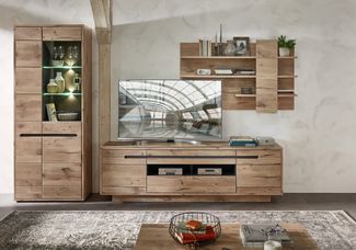 Wohnwand >Bellano< in Viking Oak Dekor, MDF, Spannplatte - 322x202x44cm (BxHxT)