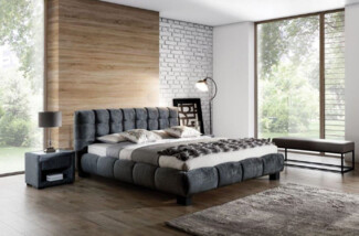 Casa Padrino Luxus Doppelbett Grau / Schwarz - Verschiedene Größen - Modernes Massivholz Bett mit Kopfteil - Luxus Schlafzimmer Möbel - Luxus Kollektion