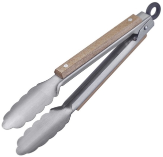 Thiru Grillzange mit Edelstahllaffen, gummierten Griffen und Aufhängeöse, abgerundete Laffen