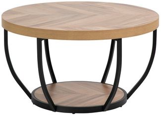 Home Collective Couchtisch Beistelltisch rund Ø 80 cm moderner Wohnzimmertisch mit 2 Ablagen (ideal als Büro Ablagetisch oder als Wohnzimmer Deko), hochwertiges Design mit Metallgestell, stabile Tischplatte, Eiche