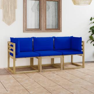 vidaXL 3-Sitzer-Gartensofa mit Blauen Kissen