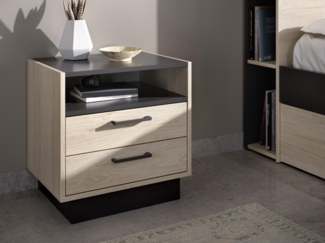 Vente-unique - Nachttisch mit 2 Schubladen & 1 Ablage - Naturfarben & Anthrazit - LEANDRE