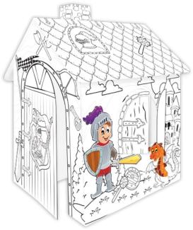 Mochtoys 11123 Malhaus Ritter, Spielhaus, Kartonhaus mit Türe 78 x 67 x 99 cm weiß