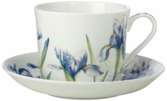 Maxwell & Williams JY0037 Tasse mit Untertasse 480ml Iris FLORIADE Bone China Porzellan, in Geschenkbox