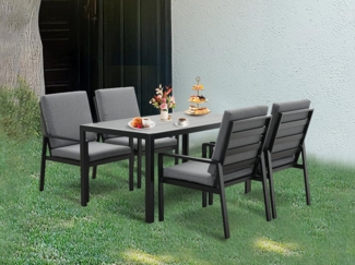 MeXo Gartenlounge-Set Lounge Gartenmöbelset Aluminium für 4 Personen, (wetterfeste Garten Essgruppe, 5-tlg, 4 x Gartenstühle, 1 x Esstisch), Outdoor Sitzgruppe für Garten, Balkon & Terrasse