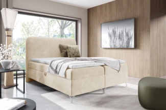 Boxspringbett Schlafzimmerbett EMILIO PREMIUM 140x220 cm Stoff Poso Creme