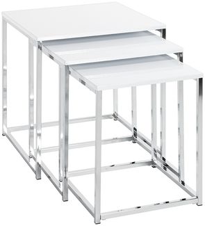 Satztisch >33383< (3-teilig) in chrom, weiß, Metall, MDF - 29x36x29cm (BxHxT)