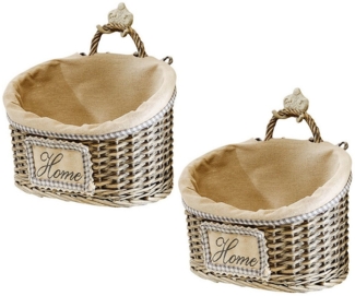 Kobolo Dekokorb Korb 2er Set Weide mit Textil in grey-washed L 31 cm