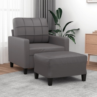 vidaXL Sessel mit Hocker Grau 60 cm Kunstleder 3201011