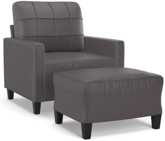 vidaXL Sessel mit Hocker Grau 60 cm Kunstleder 3201011