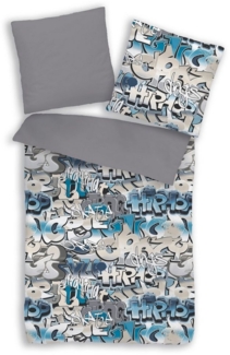 MTOnlinehandel Bettwäsche Graffiti 100 % Baumwolle, Renforcé, 2 teilig, moderne Bettwäsche in zwei Größen für Kinder und Teenager