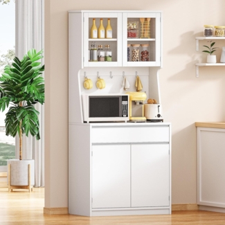 Küchenschränke, Buffetschrank, Hochschrank mit Arbeitsplatte und 4 Staufächern, Verstellbare Einlegeböden, Geeignet für Küche oder Wohnzimmer, 40 × 75 × 180 cm, Hanf-Weiß