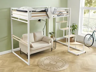 Vente-unique - JOGUI Bett Metall Weiß - B 198 cm x H 197 cm x L 260,5 cm