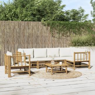vidaXL 7-tlg. Garten-Lounge-Set mit Cremeweißen Kissen Bambus 3155205