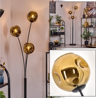 hofstein Stehlampe Stehlampe aus Metall/Glas in Schwarz/Goldfarben, moderne Leuchte im Retro/Vintage-Design (15 cm), Fußschalter, E14