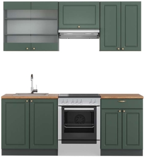 Küchenzeile Fame-Line Grün-Gold Landhaus/Anthrazit 200 cm , AP Eiche Vicco
