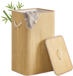 SONGMICS Wäschekorb mit Deckel, 90 L, Wäschesammler Bambus, rechteckig, faltbar, naturfarben