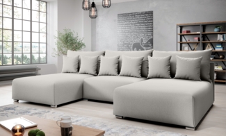 AX LIVING Ecksofa mit Schlaffunktion Ederra U 300 cm breit – hellgrau Stoff