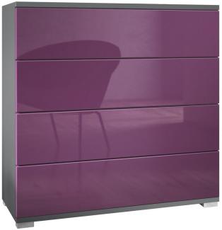 Vladon Kommode Pavos V3 (Sideboard, mit 4 Schubladen), Anthrazit matt/Brombeer Hochglanz (76 x 76 x 35 cm)