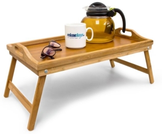 Relaxdays Betttablett klappbar, Bambus / MDF natur, 60 x 30 x 23 cm