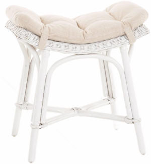 Krines Home Sitzhocker Fußhocker mit geschwungener Ablage, Stabiler Sitzhocker Schemel Hocker, aus echtem Rattan mit Kissen