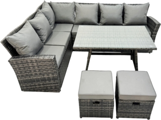 Fimous Hoher Rücken Rattan Ecksofa Set Esstisch Gartenmöbel Dunkelgrau gemischt Linke Option